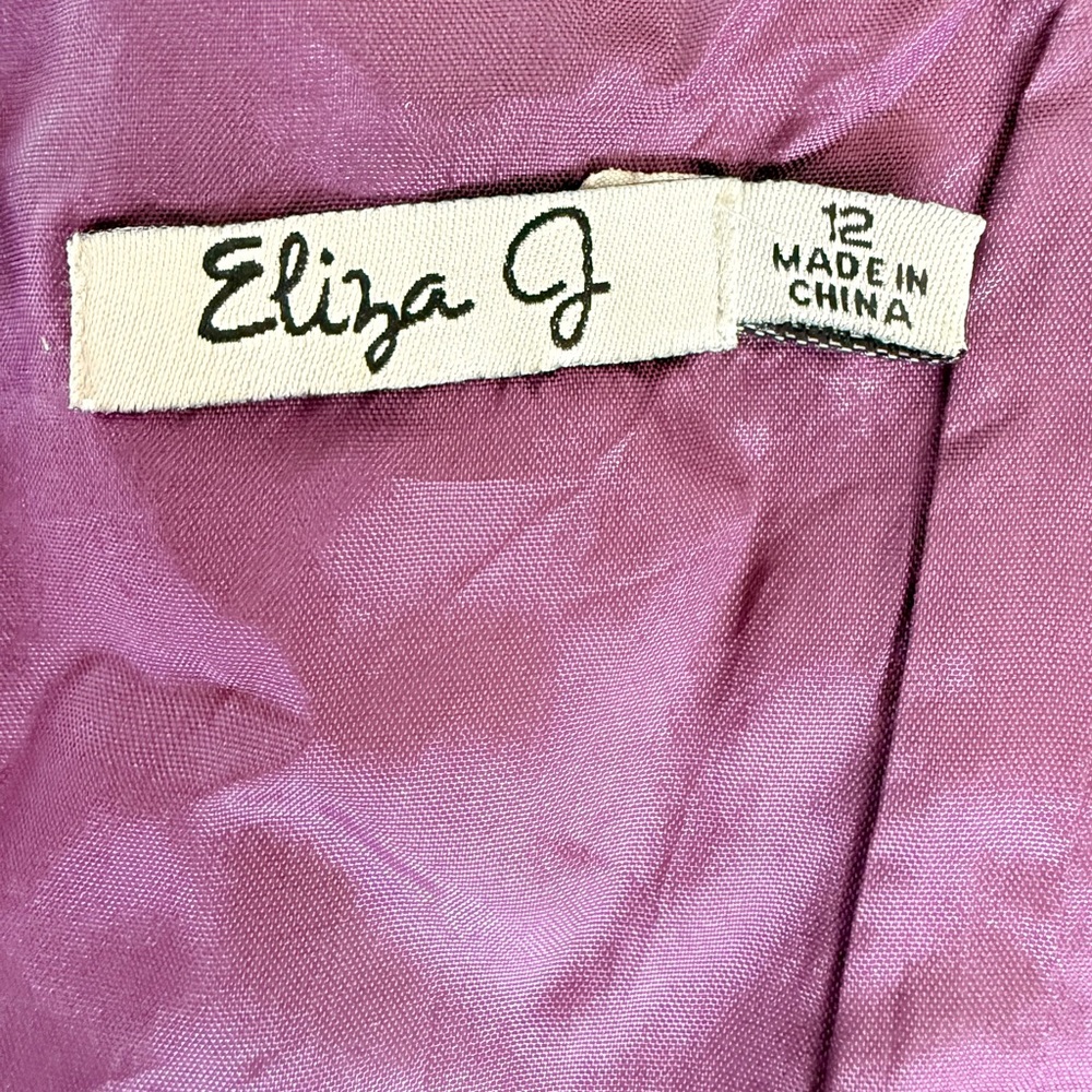 Eliza J embellished neck purple jacquard fit and flare belted dress - Picture 9 of 10